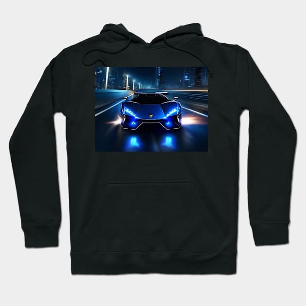 Hot blue sports car at night Hoodie by Love of animals